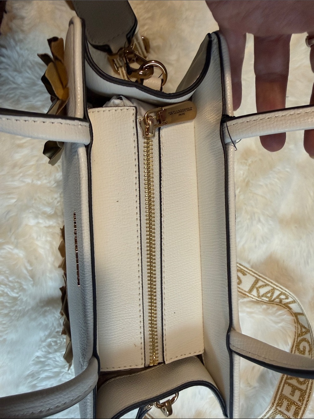 Karl Lagerfeld White Paris Graphic Shoulder Tote with Multicolor Accents - Picture 8 of 11
